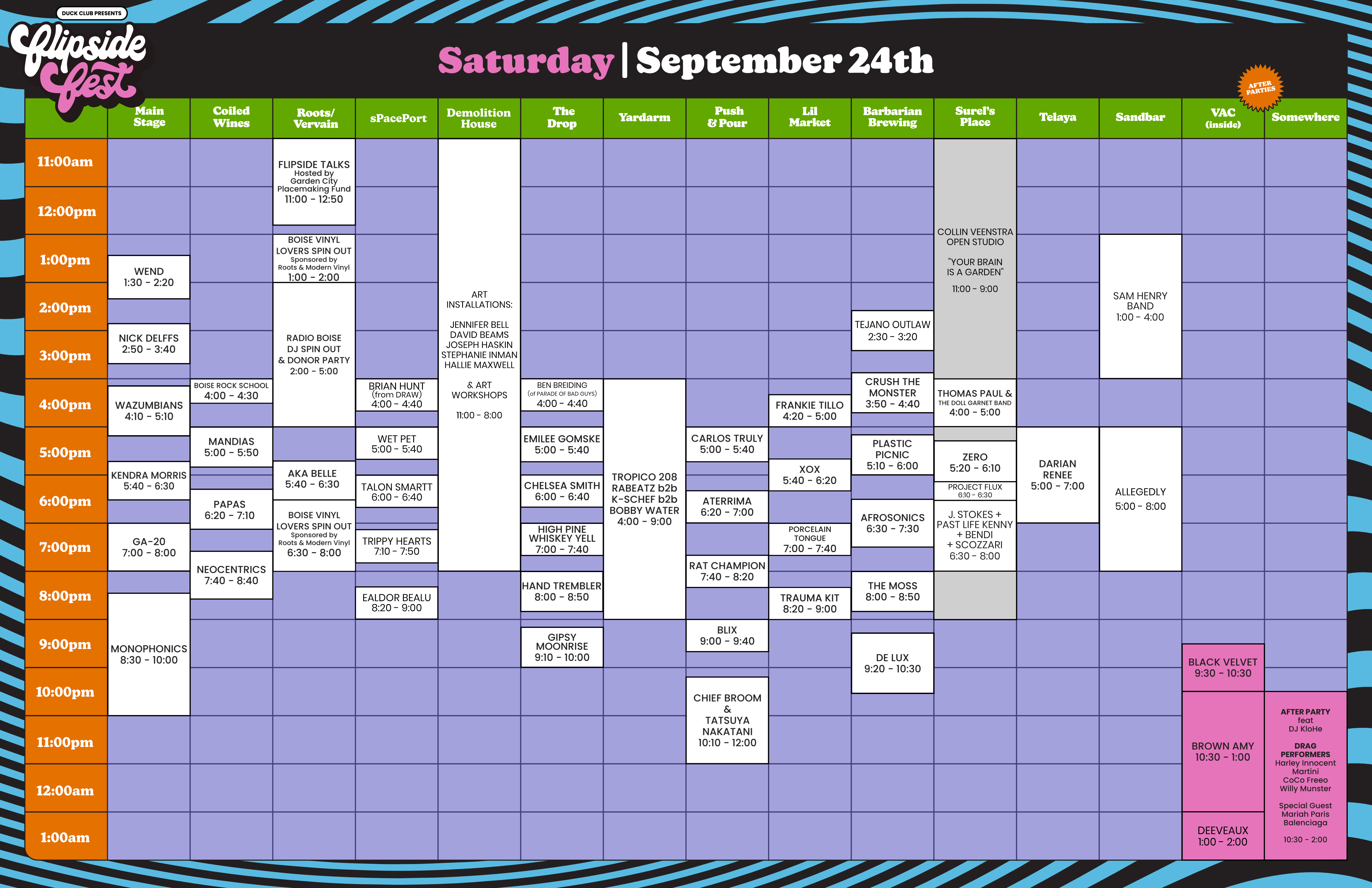 Saturday Flipside Fest Schedule Monophonics, De Lux, GA-20, Brown Amy